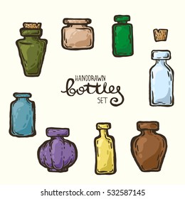 Set of hand drawn bottles