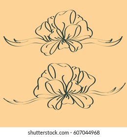 Set hand drawn bows isolated on background.