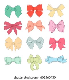 set of hand drawn bows on white. vector