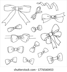 Set of hand drawn bows. Outlines decorative bows