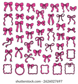 Conjunto de lazos y cintas dibujados a mano. Perfecto para tarjetas de felicitación, invitaciones de boda, carteles, volantes, diseños, fondos.