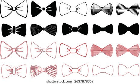 Set of hand drawn bows. Vintage line art ribbon gift. Cute coquette wedding trendy bow sketch. Vector outline illustration 