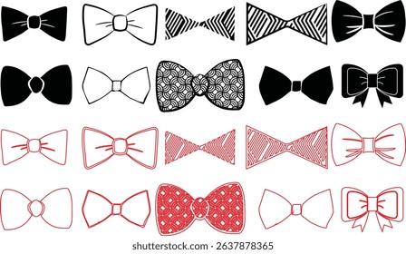 Set of hand drawn bows. Vintage line art ribbon gift. Cute coquette wedding trendy bow sketch. Vector outline illustration 