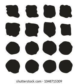 Set of hand drawn box and circles. Ink dots. Vector. Isolated.