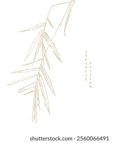 Set of hand drawn branch of flower ad leaves with Japanese pattern vector. Oriental decoration with logo design, flyer or presentation in vintage style
