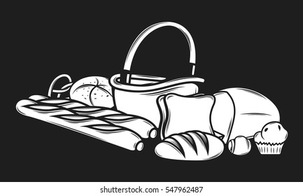 Set of hand drawn bread and bakery vector illustration