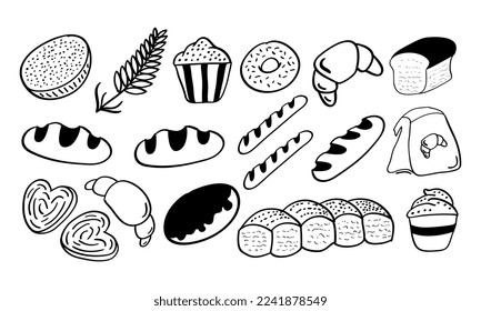 Set of hand drawn bread icon 