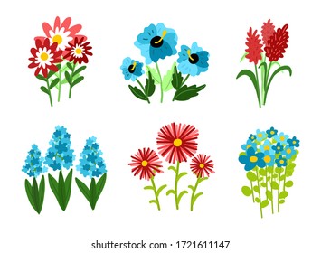 Set of hand drawn bright flowers