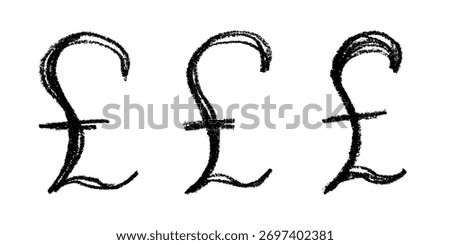 Set of hand drawn british pound currency symbol. Brush stroke doodle. Single element for design
