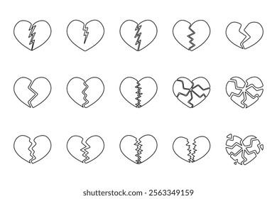 Set of hand drawn broken heart outlines