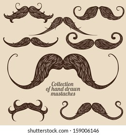 Set of hand drawn brown patterned mustaches