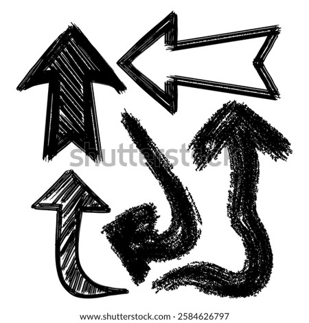 Set of hand drawn brush arrows. Set of doodle arrows