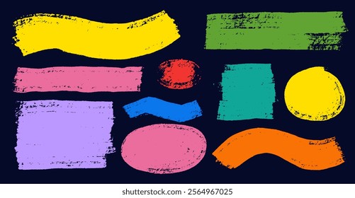 Set of hand drawn brush color box paint frame. Brush paint stroke for text box square frame. Vector banner background for highlight design graphic. Vector colored square banner stroke.