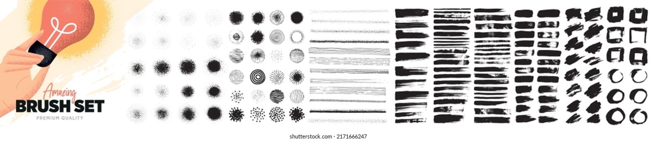 Set of hand drawn brush elements, textures and patterns, and graphic elements.  Vector illustration concepts for graphic and web design, packaging design, marketing material.