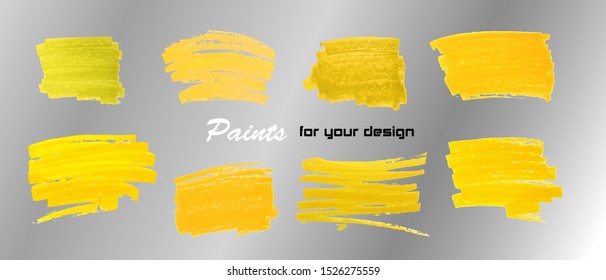 Set of hand drawn brush strokes. Yellow texture for backdrops. Vector.
