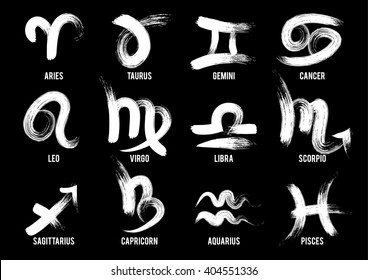 Set of hand drawn brush zodiac signs. Vector illustration EPS 10