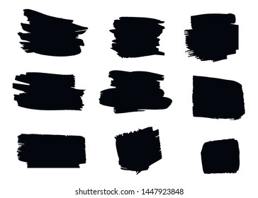 Set of hand drawn brushes and design elements. black paint, ink artistic creative shapes. Vector illustration.Black ink splashes.