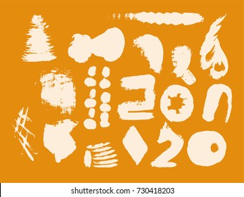 Set of hand drawn brushes and design elements. black paint, ink brush strokes. Grunge circle, square. Artistic creative shapes. Vector illustration.