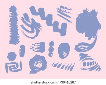 Set of hand drawn brushes and design elements. black paint, ink brush strokes. Grunge circle, square. Artistic creative shapes. Vector illustration.