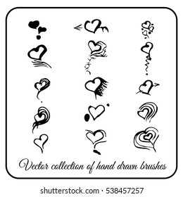 set of hand drawn brushes doodles hearts