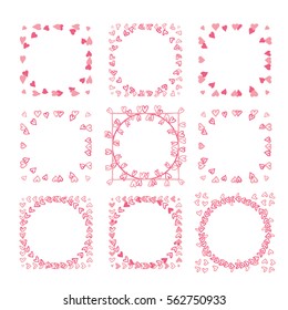 Set of hand drawn brushes for st. Valentine day cards. Hand drawn brushes with hearts. Brushstrokes  saved in panel. 