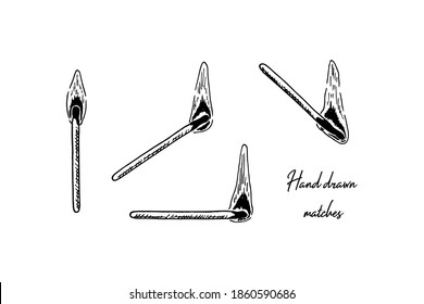 Set handgezeichnete Brennen-Streichhölzer einzeln auf weißem Hintergrund. Vektorgrafik im Skizzenstil