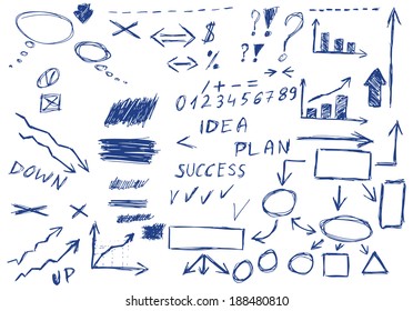 Set of hand drawn business elements, vector illustration