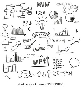 Set of hand drawn business elements, vector illustration