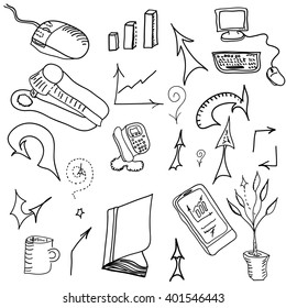 Set of hand drawn business elements, vector.