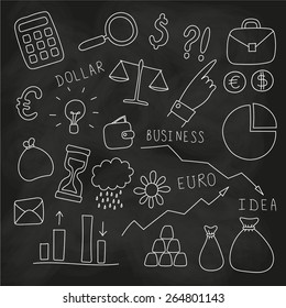 Set of hand drawn business and finance elements