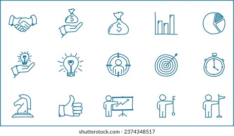 Set of hand drawn business icon, Business doodle icon set vector design