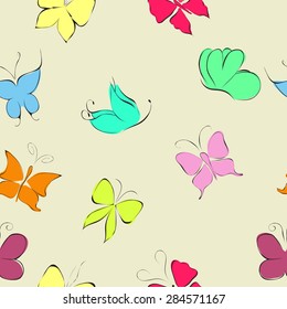 Set of hand drawn butterflies.