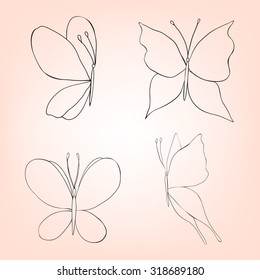 Set of hand drawn butterflies. 