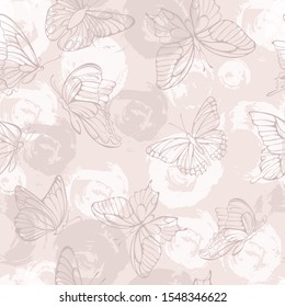 Set of hand drawn butterflies. Entomological collection of highly detailed hand drawn butterflies. Retro vintage style. Seamless pattern. Vector illustration.