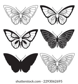 Set of hand drawn butterflies. Otline and silhouette butterflies for posters, frame arts, invitations, greeting cards, etc.