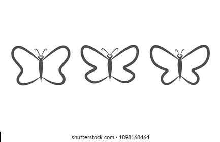 Set of hand drawn butterfly line art. isolated white. vector illustration