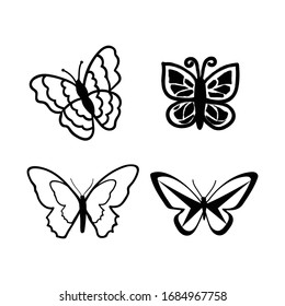 Set Of Hand Drawn Butterfly Vector On White Background Illustration