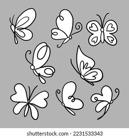 set hand drawn butterfly, vector illustration