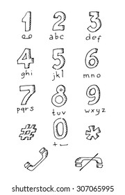 Set hand drawn buttons of telephone on white background. Vector illustration