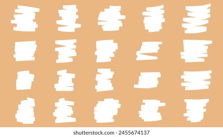 Set of hand drawn by marker paper quote frames. Empty white speech bubbles, text field. Vector illustration 