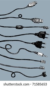 Set of Hand Drawn Cables and Wires