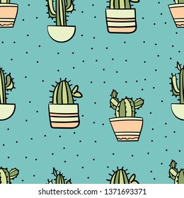 Set of Hand Drawn Cactus and Succulents in Pots