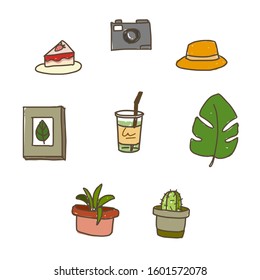 Set of hand drawn cafe or coffee shop vector illustration doodle style