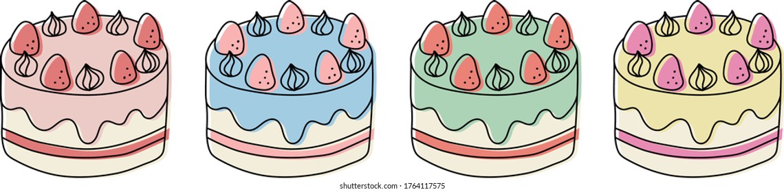 Set of hand drawn cake illustrations