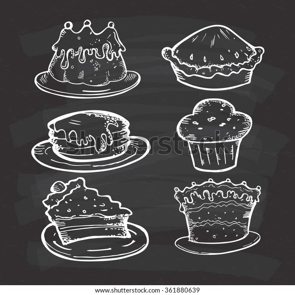 Set Hand Drawn Cake On Chalkboard Stock Vector (Royalty Free) 361880639