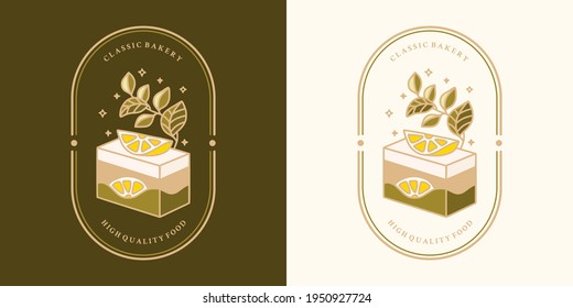 Set of hand drawn cake, pastry and bakery elements with lemon, orange, and floral illustrations for food logo, emblem, icon, brand, sticker or product decoration