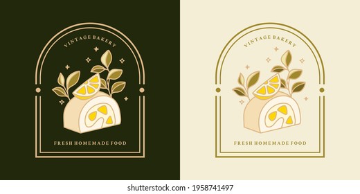 Set of hand drawn cake, pastry and bakery elements with lemon, orange, and floral illustrations for food logo, emblem, icon, brand, sticker or product decoration