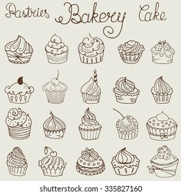 Set of Hand drawn  cakes. Can use for design wrapping paper packaging, scrap-booking, sites and cafe menu