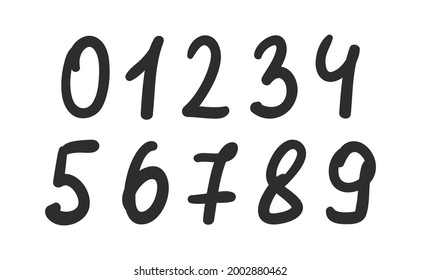Set of hand drawn calligraphic numbers isolated on white background.Vector illustration.Hand drawn.