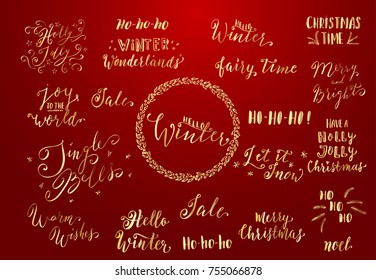 Set of hand drawn calligraphic phrases and lettering for Happy New Year 2018 and Merry Christmas. Vector illustration.